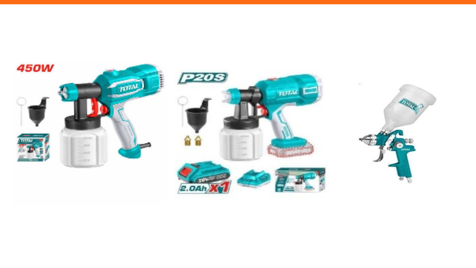 An electric spray gun, a cordless spray gun and an air spray gun from ToolHub Kenya